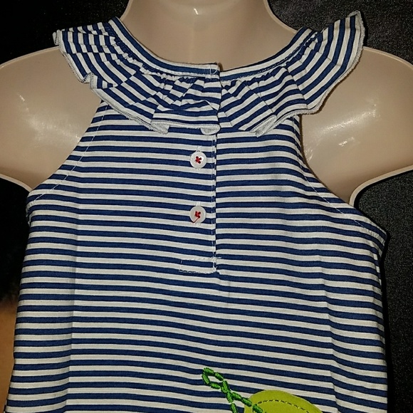 RockABilly Girl Blue Stripe Romper w Cherry Bottom - Picture 8 of 8